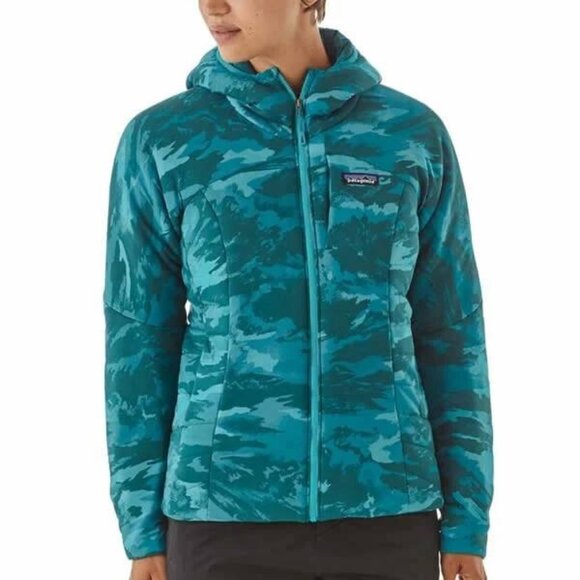 Patagonia Jackets & Blazers - PATAGONIA NANO-AIR HOODY Full Zip Womens Jacket Camouflage Hood Elwha Blue S
